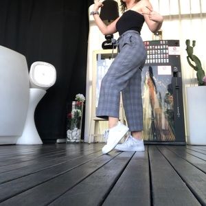 zara plaid pants with belt